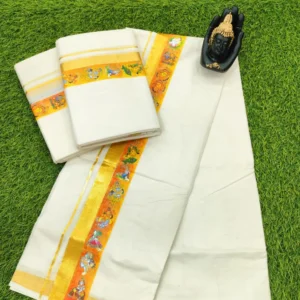 Mural design cotton double mundu Sticker work Premium quality